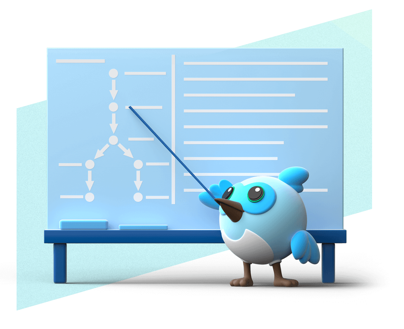 Dash ayudándote a explorar los recursos de aprendizaje de Flutter.