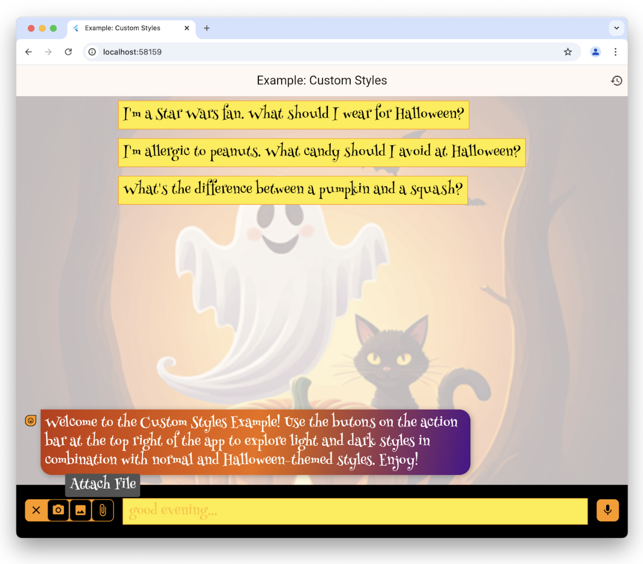 Aplicación demo con temática de Halloween