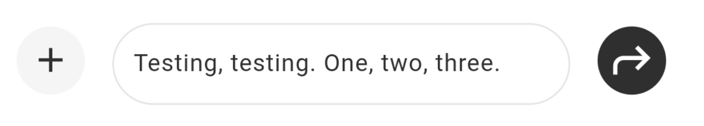 Campo de texto que contiene "Testing, testing, one, two,
three"