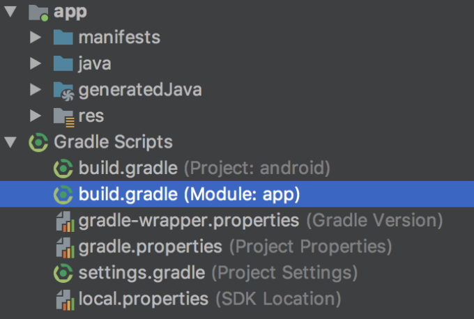 El menú de script de compilación de Gradle en Android Studio.