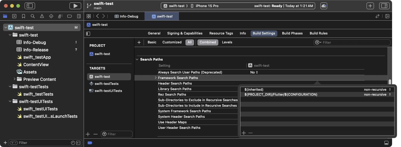 Actualizar **Framework Search Paths** en Xcode