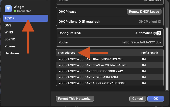 Cuadro de diálogo de Wi-Fi para la Configuración del Sistema de macOS