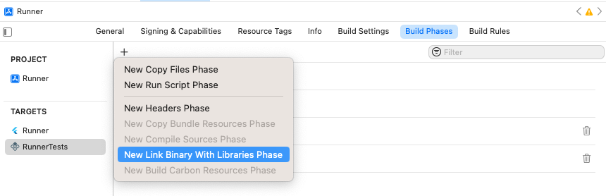 Agregar la fase de compilación `Link Binary With Libraries`