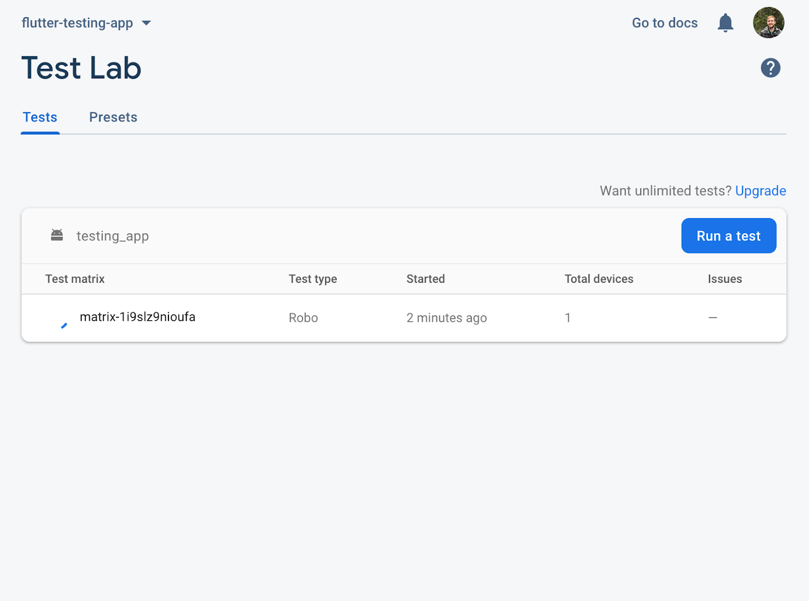 Carga de Firebase Test Lab