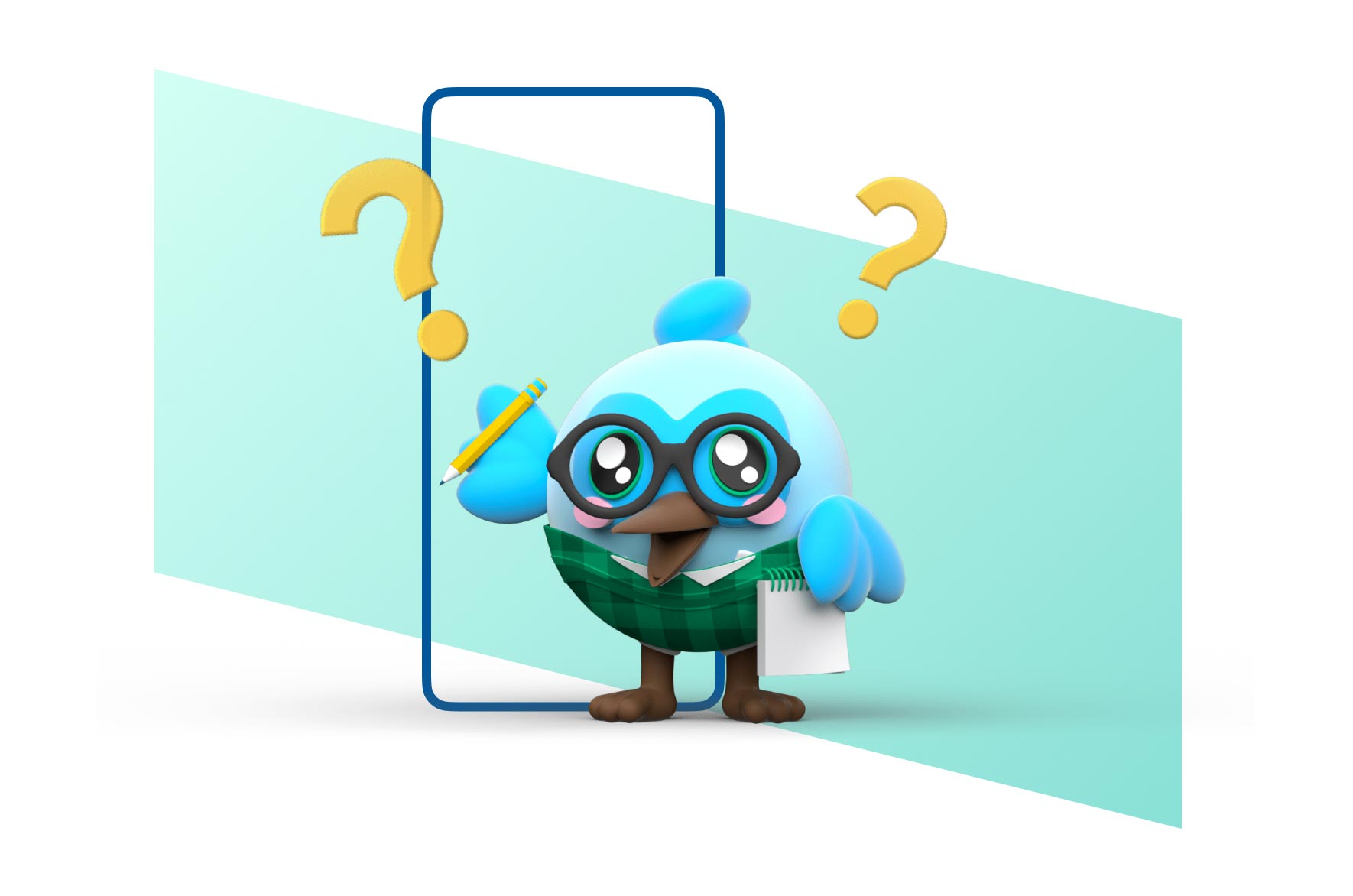 Dash con signos de interrogación a su alrededor; se ve curiosa.