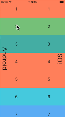 Elementos desplazables de Android e iOS a los que se aplica overscroll desde una posición de reposo y muestran un comportamiento de overscroll específico de la plataforma