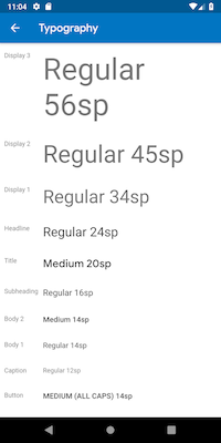 Escala tipográfica de la fuente Roboto en Android