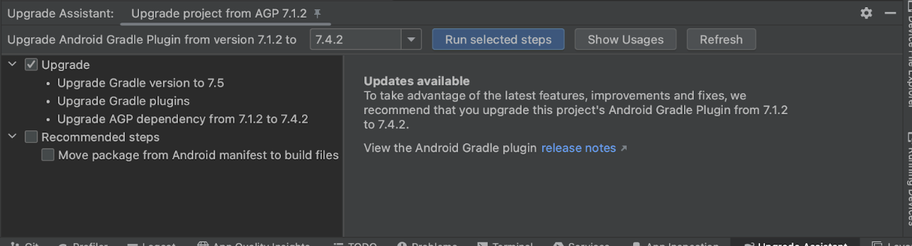 Flujo de trabajo para actualizar Gradle