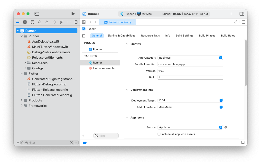 Configuración del proyecto de Xcode