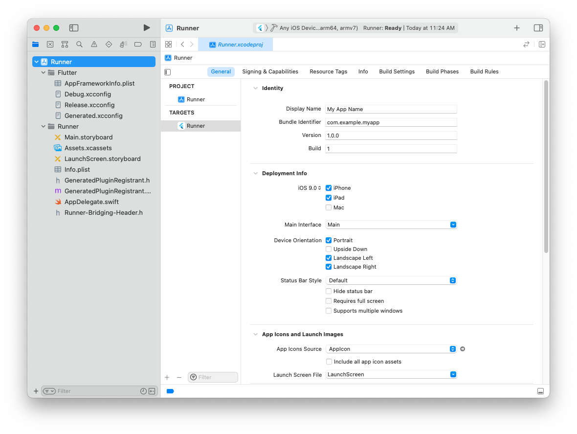 Configuración del proyecto de Xcode