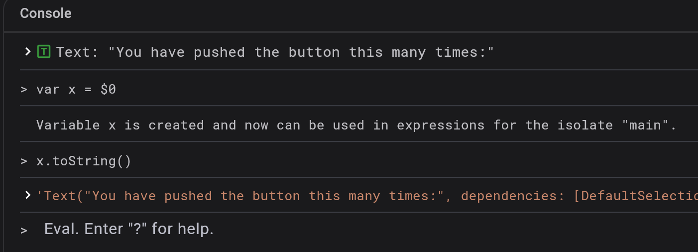 Captura de pantalla que muestra cómo evaluar variables