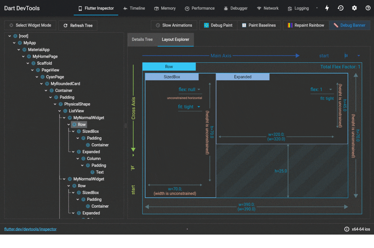 Pantallas de Dart DevTools