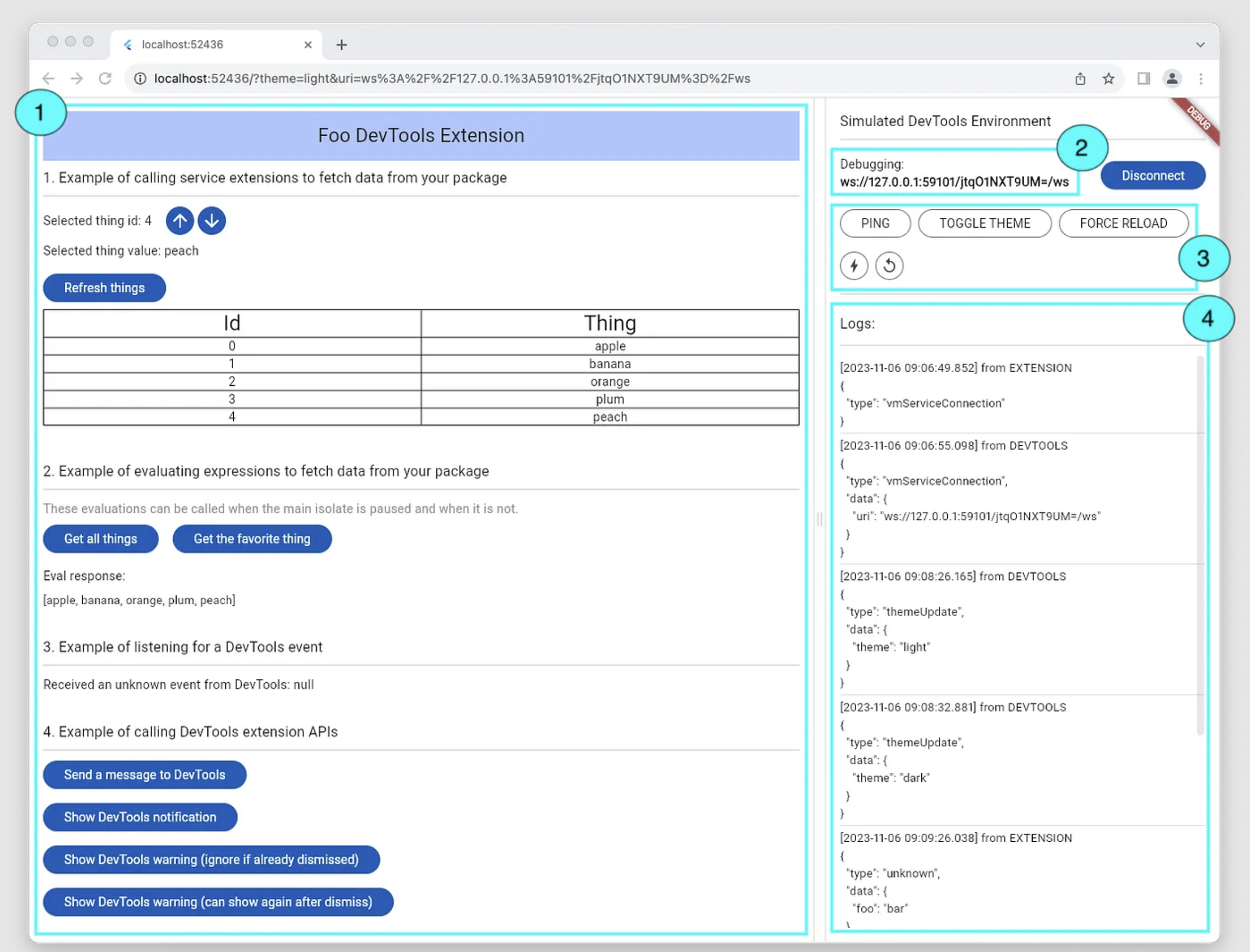 Depurando una extensión con el entorno simulado de DevTools