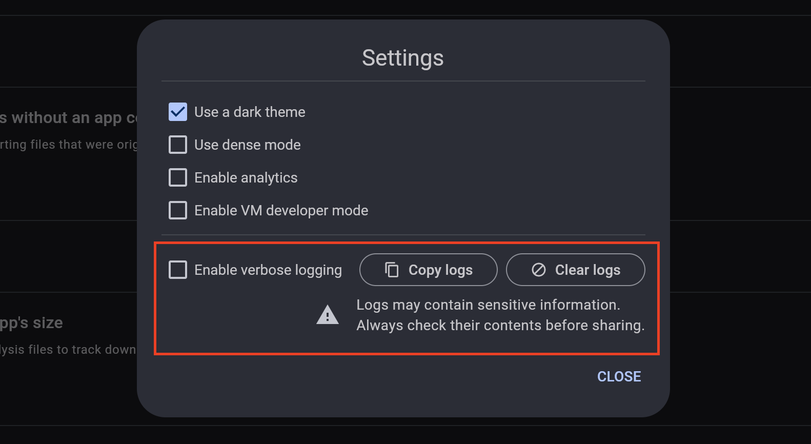 registro detallado (verbose logging)
