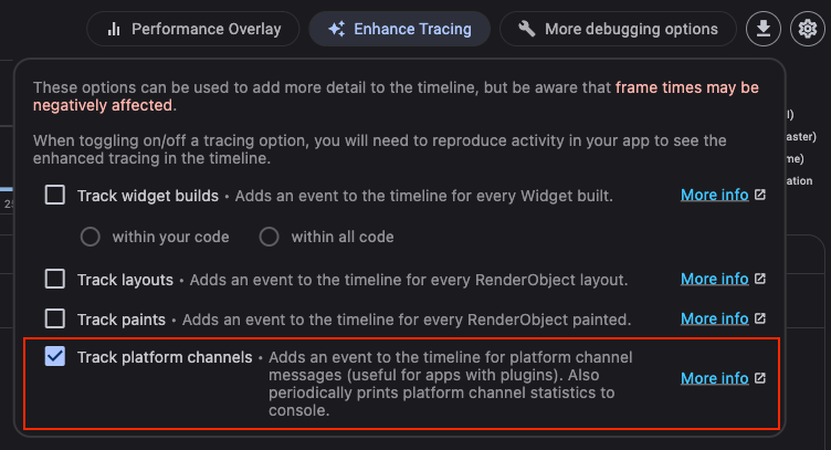 Configuración de rastreo de platform channels