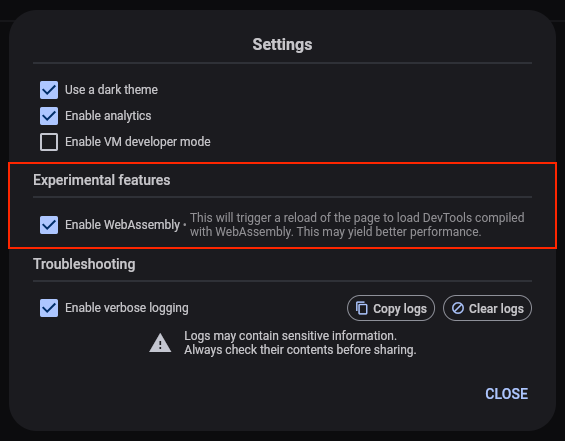 Configuración para optar por Wasm
