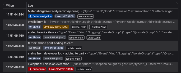 Visualización de metadatos de Logging