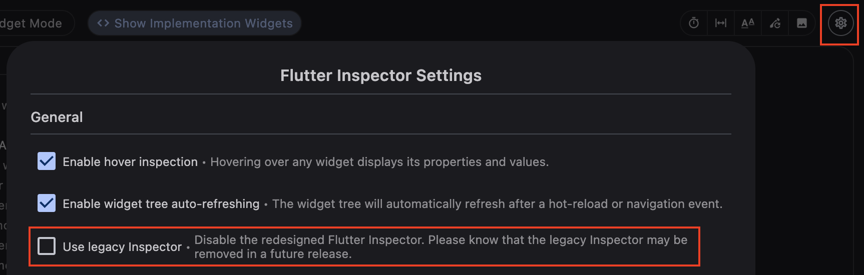 Configuración del inspector legacy