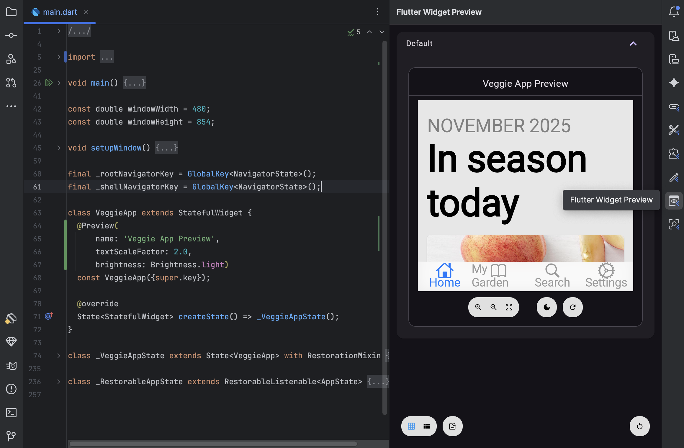 Flutter Widget Previewer en Android Studio