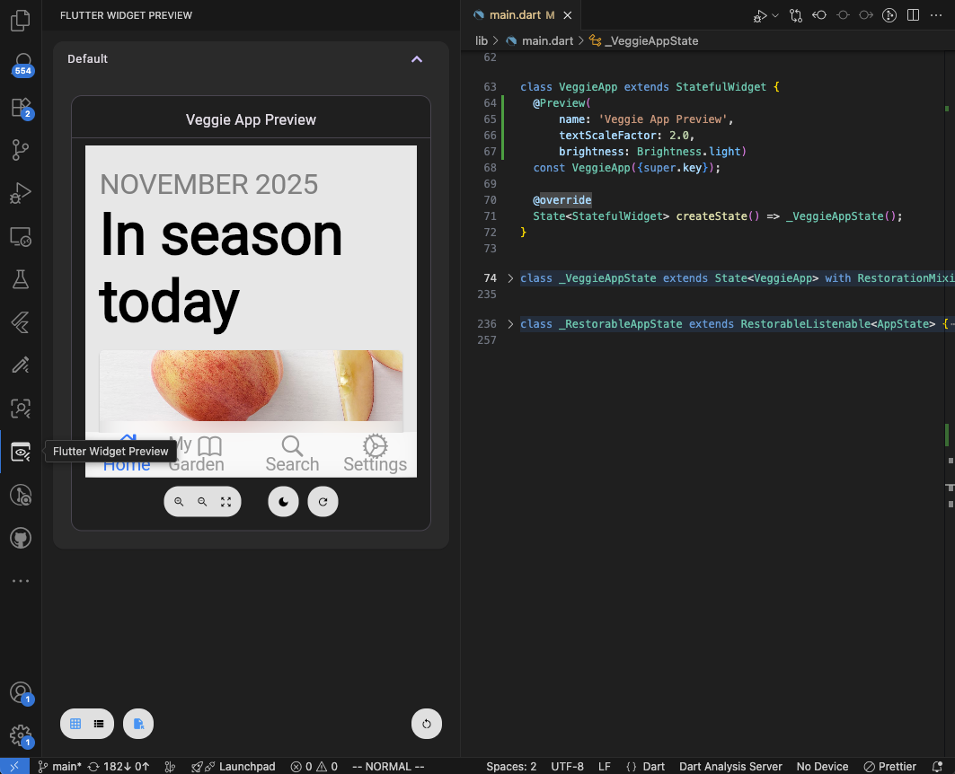 Flutter Widget Previewer en Visual Studio Code