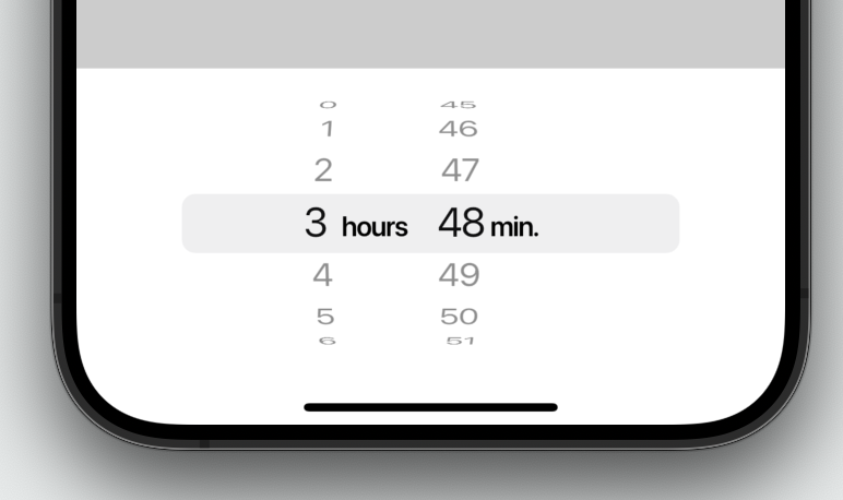 Imagen renderizada o visualización del Widget CupertinoTimerPicker.