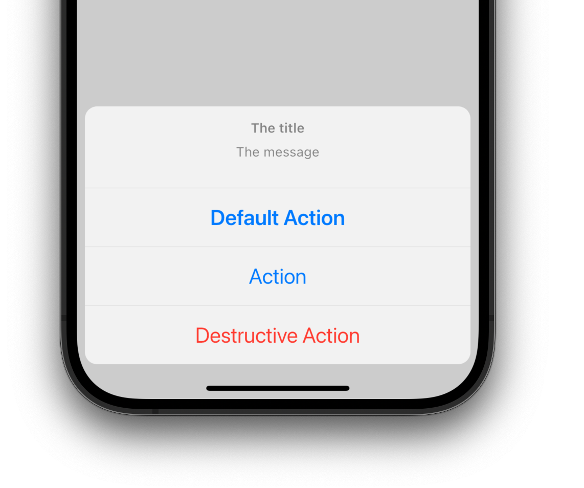 Imagen renderizada o visualización del Widget CupertinoActionSheet.
