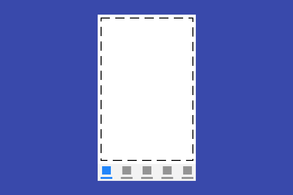 Imagen renderizada o visualización del Widget CupertinoTabScaffold.