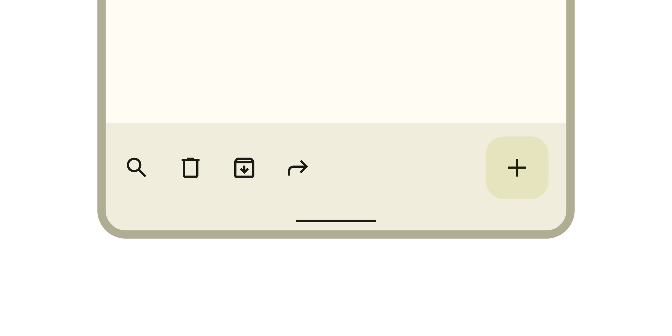 Imagen renderizada o visualización del Widget Bottom app bar.