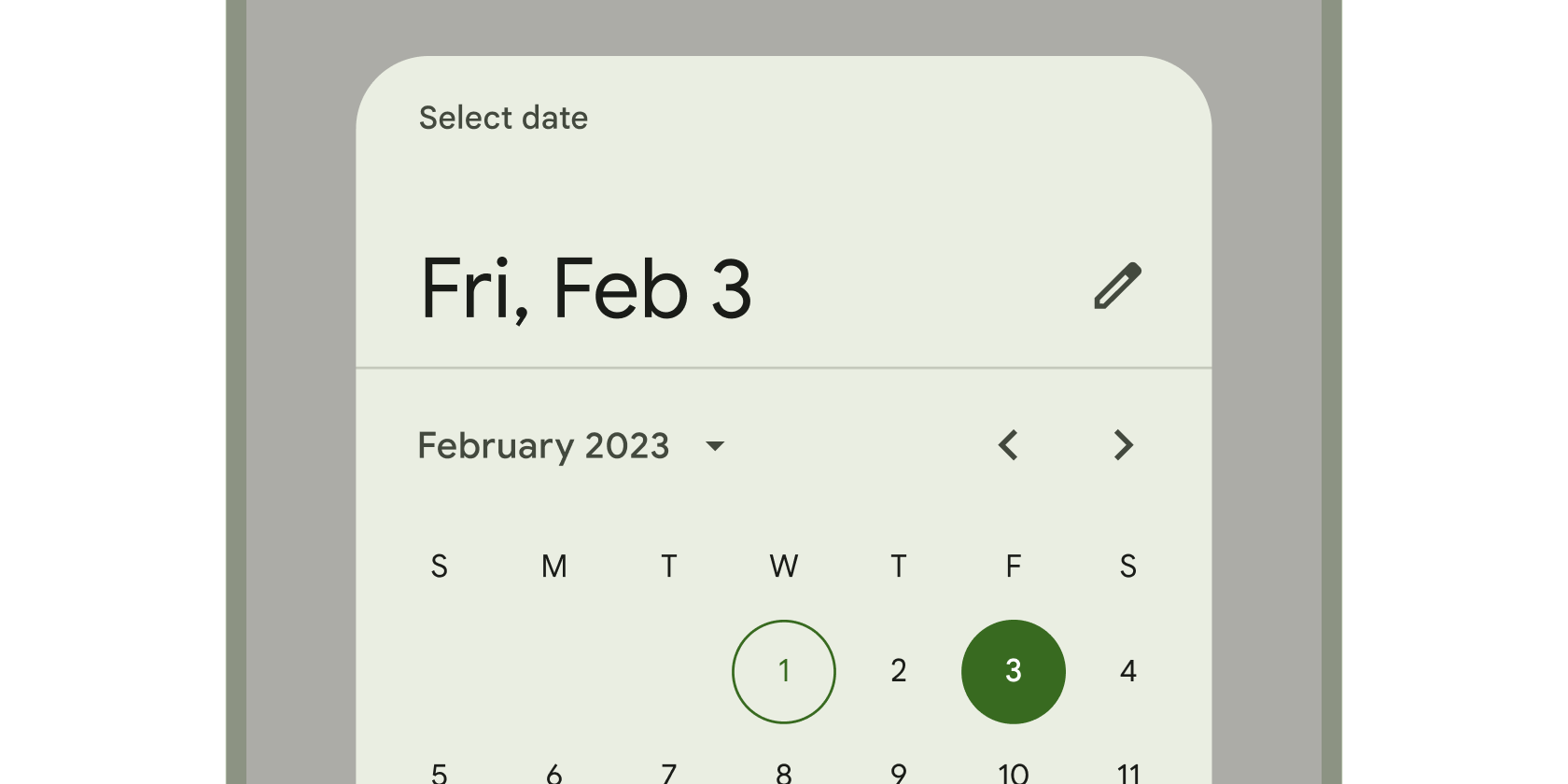 Imagen renderizada o visualización del Widget DatePicker.