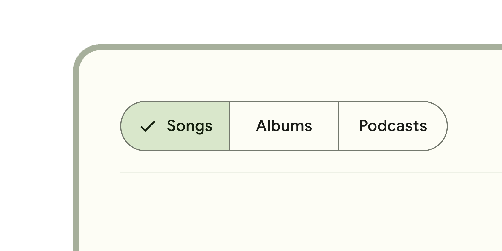 Imagen renderizada o visualización del Widget SegmentedButton.