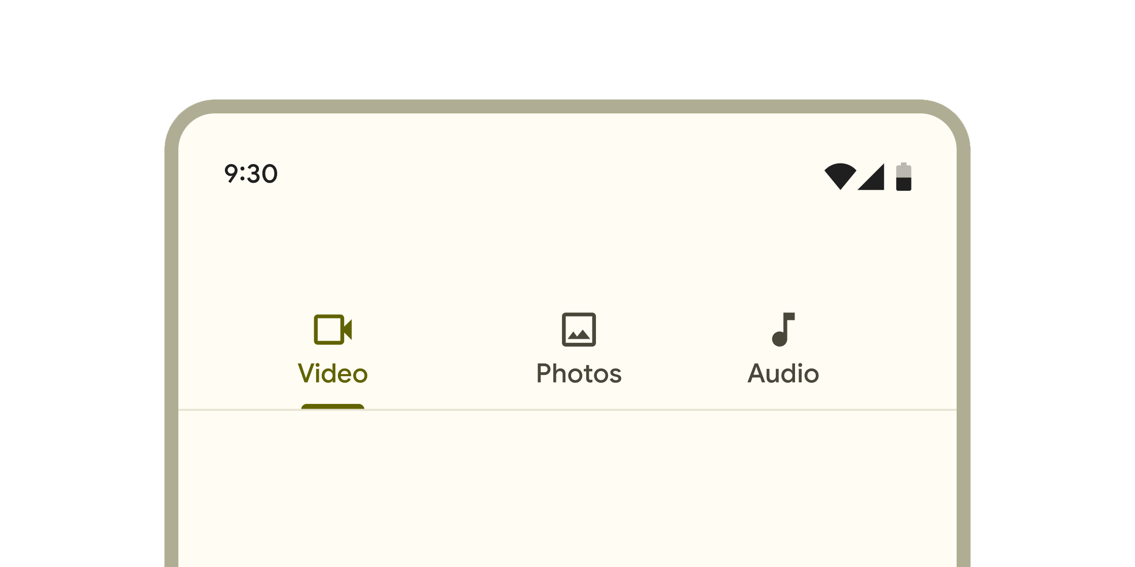 Imagen renderizada o visualización del Widget TabBar.